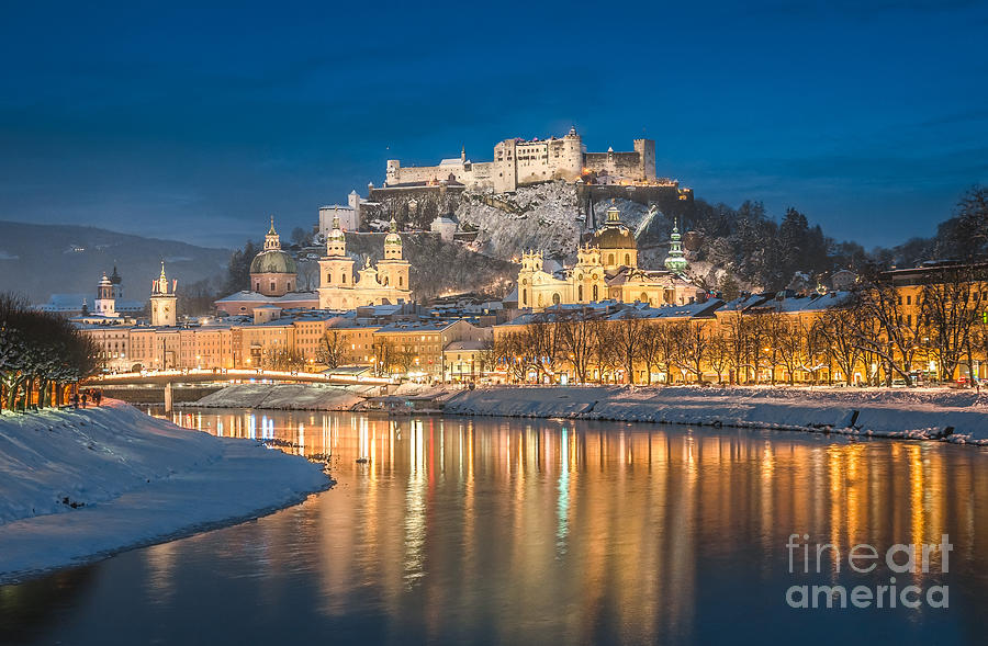 Winter Night shot of Salzburg Photograph by JR Photography