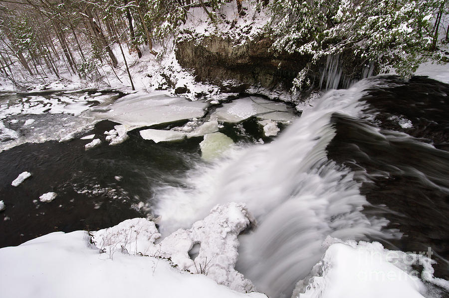 Winter on Big Falls - Snow Covered Waterfall Photograph by JG Coleman