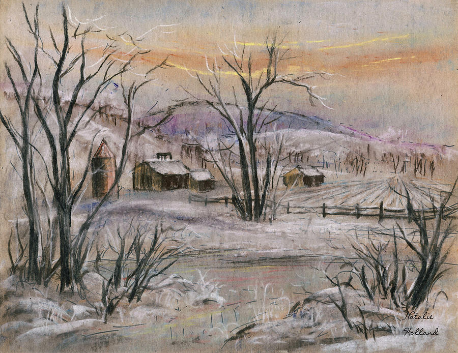 Winter On The Farm Pastel by Natalie Holland