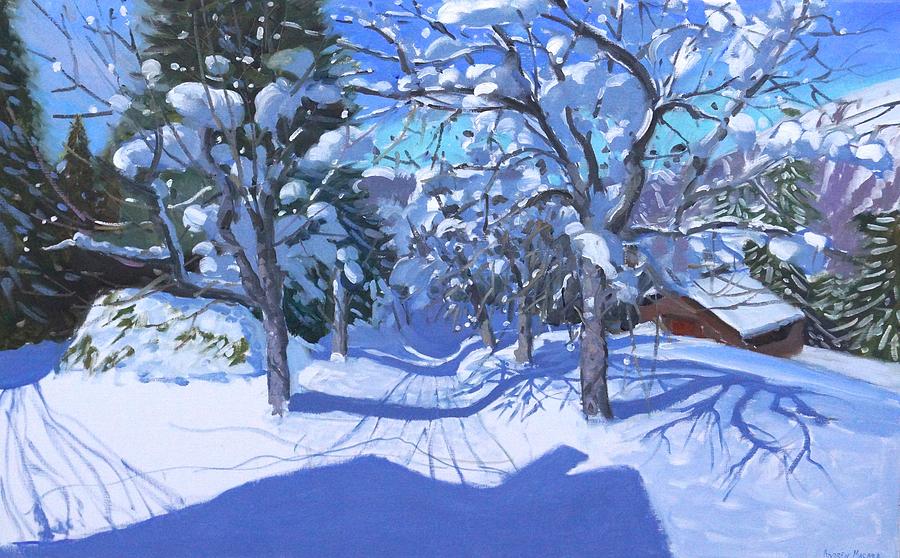 Winter Painting - Winter Orchard  Morzine by Andrew Macara
