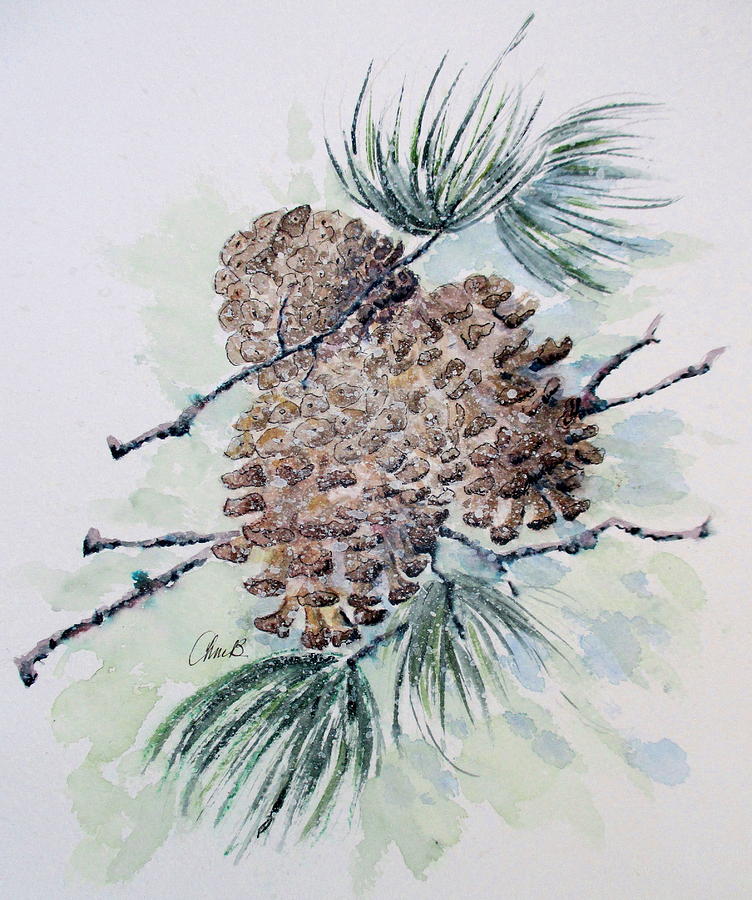Winter Pine Cones Painting by April McCarthy-Braca