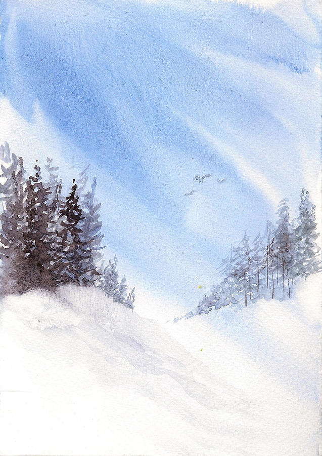Winter pines Painting by Asha Sudhaker Shenoy