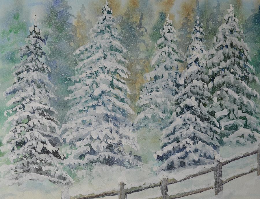 Winter Pines Painting by Kellie Chasse