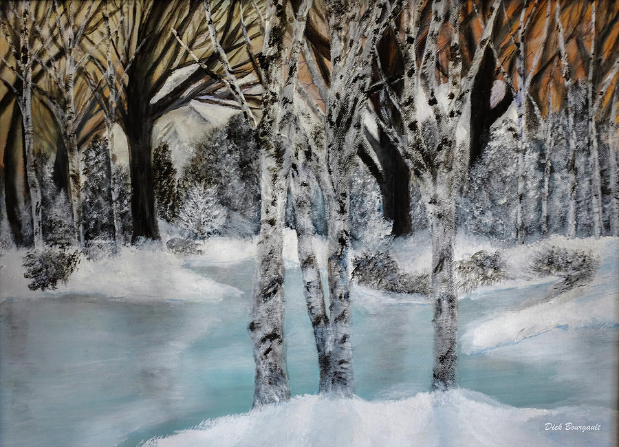 Winter Pond Painting by Dick Bourgault