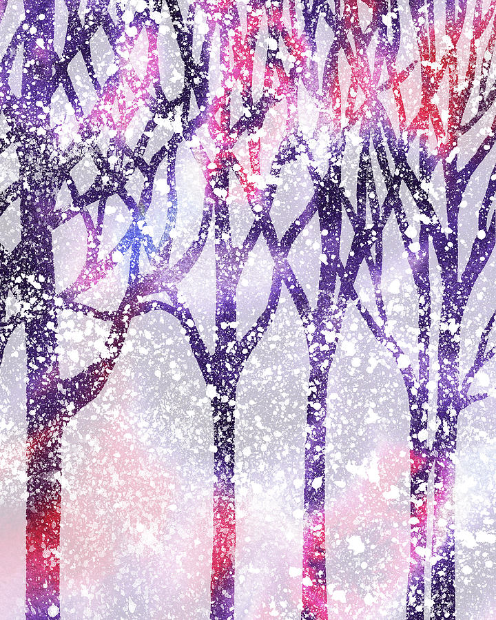 Winter Purple Forest Silhouette Painting by Irina Sztukowski