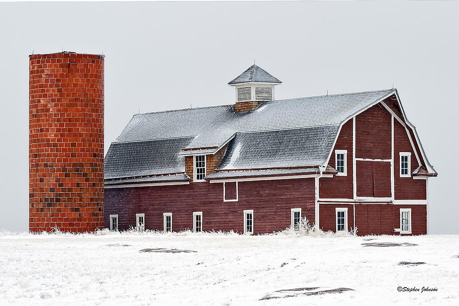 Winter Red Barn and Silo Photograph by Stephen Johnson