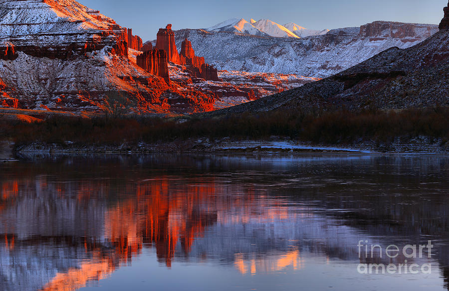 Winter Reflections At Fisher Towers Photograph by Adam Jewell