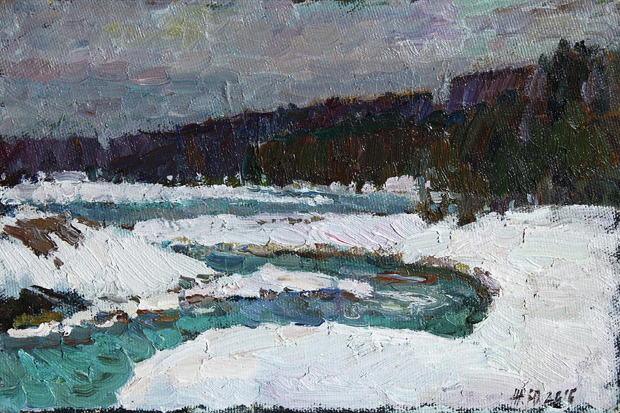 Winter river Painting by Juliya Zhukova