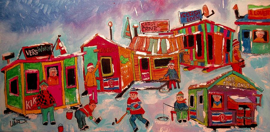 Winter River Sports Quebec Painting by Michael Litvack
