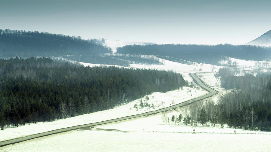 Winter Road and Forests in Colour Photograph by John Williams