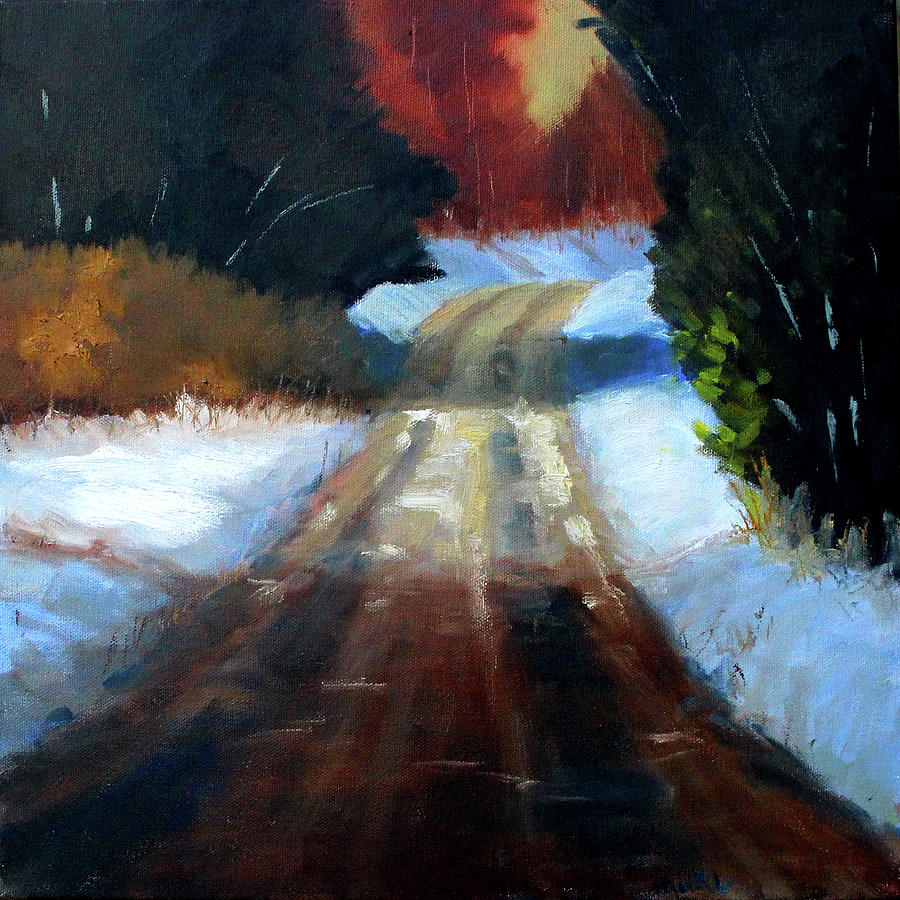 Winter Road Landscape Painting by Nancy Merkle
