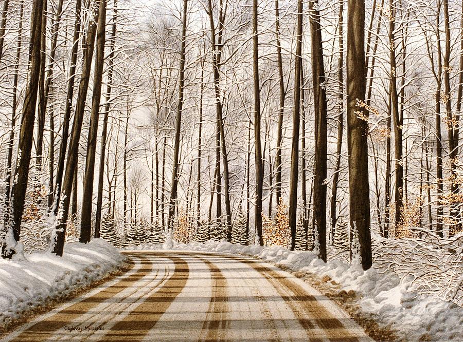 Winter Road through the Forest Painting by Conrad Mieschke