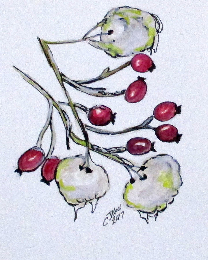 Winter Rose Hips Painting by Clyde J Kell