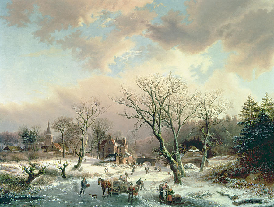 Winter Painting - Winter Scene   by Johannes Petrus van Velzen