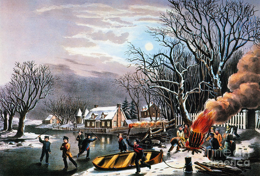 Winter Scene: Evening 1854 Painting by Granger