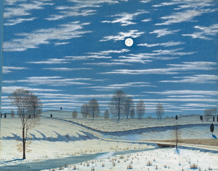 Henry Farrer Drawing - Winter Scene in Moonlight by Henry Farrer