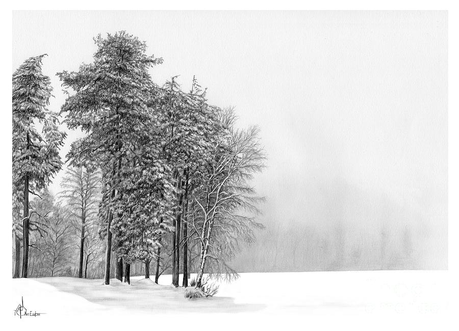 Winter Scene drawing Drawing by Murphy Elliott
