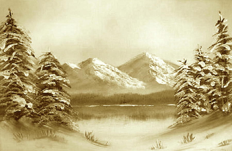 Winter - sepia Painting by Roger Cummiskey