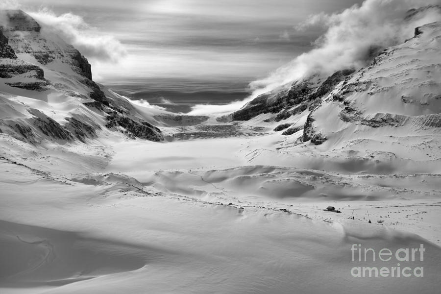 Winter Shadows Below The Athabasca Glacier Black And White Photograph by Adam Jewell