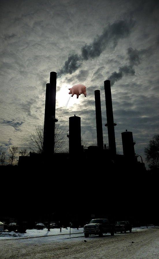 Winter Smokestacks With Pig Photograph by Tim Nyberg Winter Smokestacks With Pig Photograph by Tim Nyberg