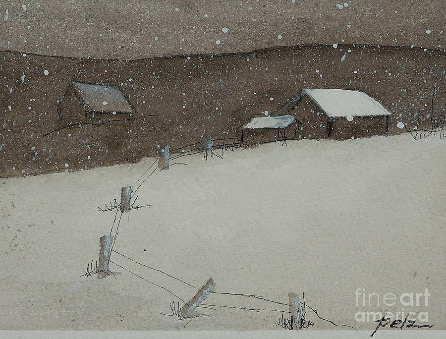 Winter Snow Barn Painting by Pati Pelz