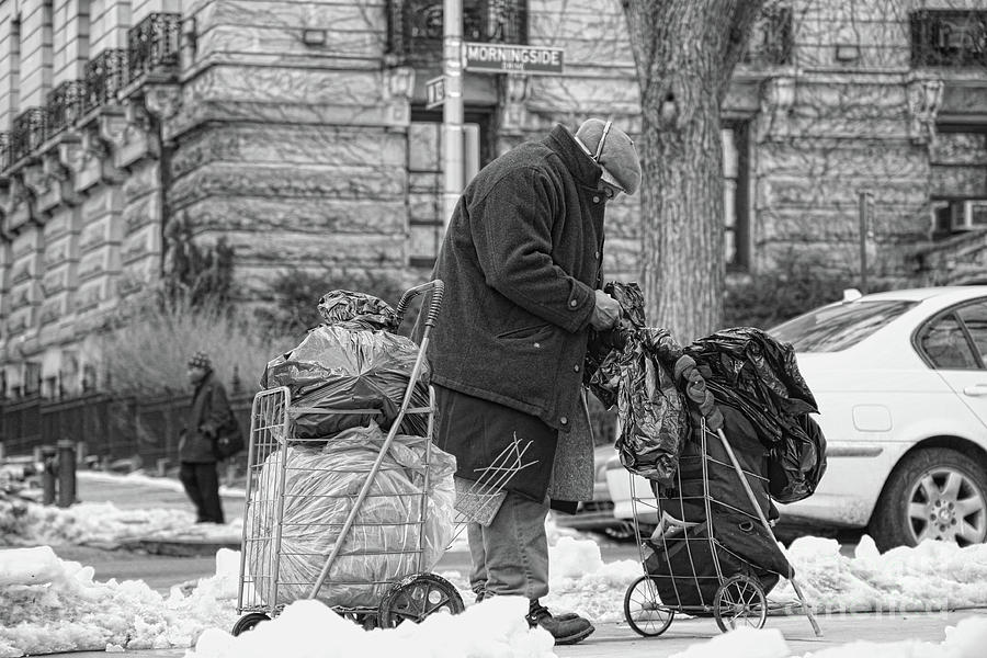 Winter Snow Homeless NYC Black W Photograph by Chuck Kuhn