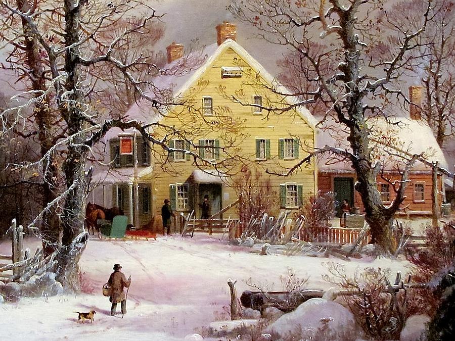 Winter Snow Scene Painting by Currier and Ives