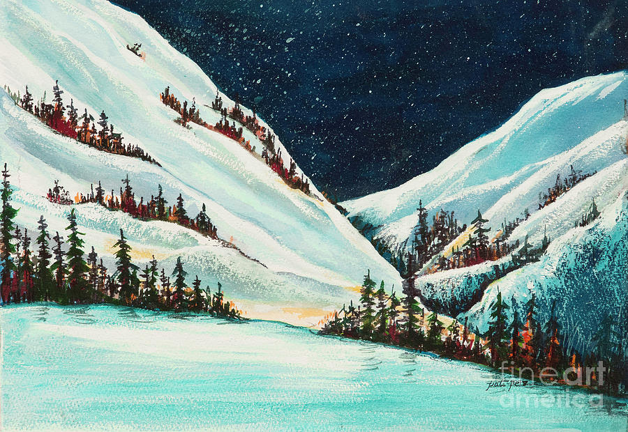 Winter Snow Scene in Mountains Painting by Pati Pelz