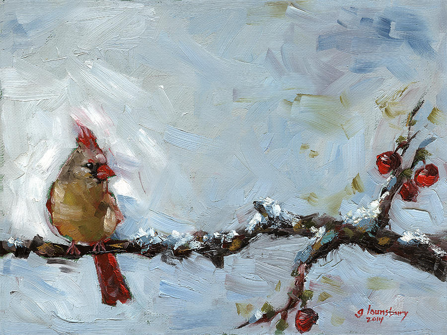 Cardinal Painting - Winter Solitude by Grant Lounsbury