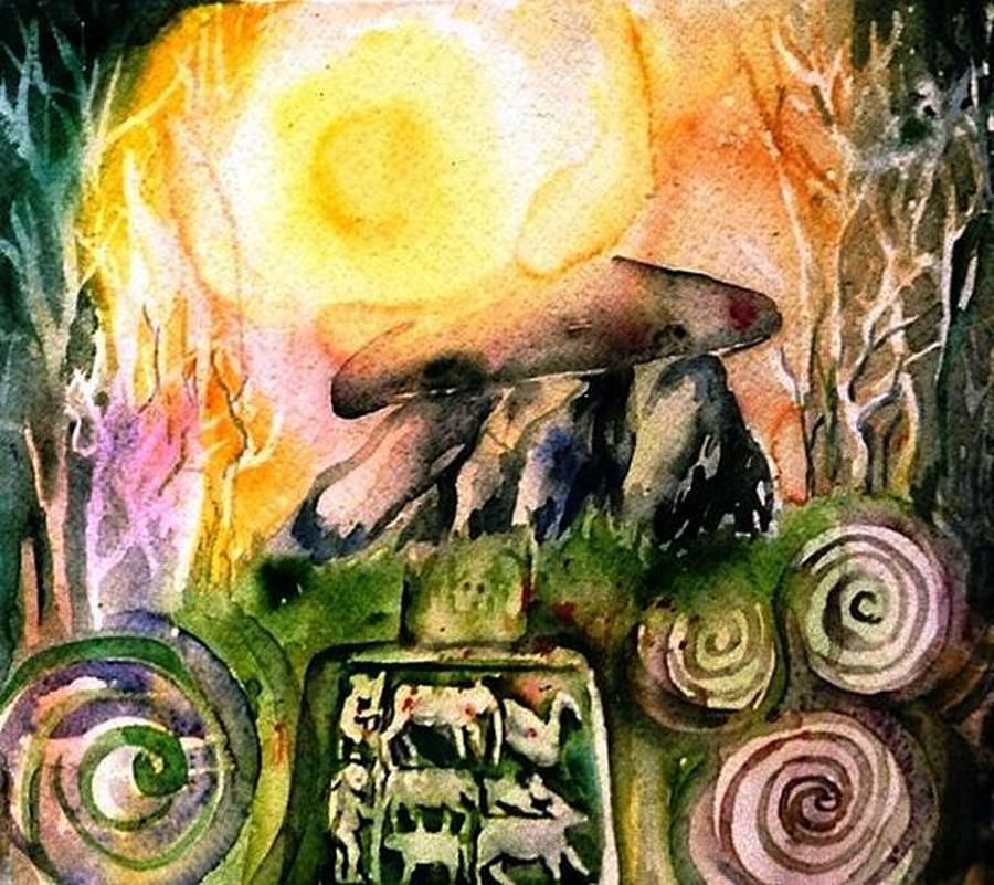 Dolmen Painting - Winter Solstice , Ancient Stones of Ireland   by Trudi Doyle