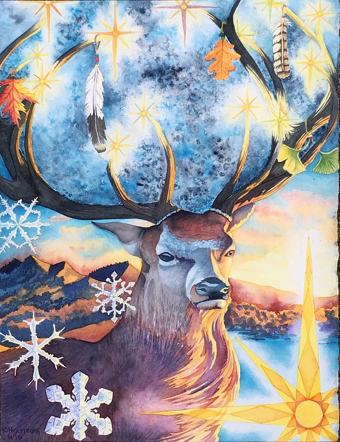 Deer Painting - Winter Solstice Stag by Kristen Holmberg Paradiso