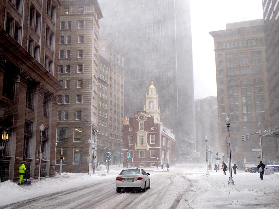 Winter Storm Stella Hitting the Boston State Street Photograph by Toby McGuire