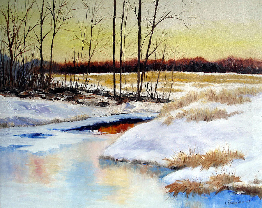 Winter Stream 1107 Painting by Laura Tasheiko - Fine Art America