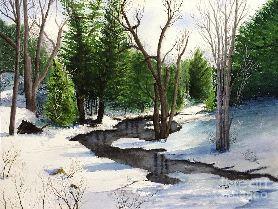 Winter Stream Painting by Bonnie Young