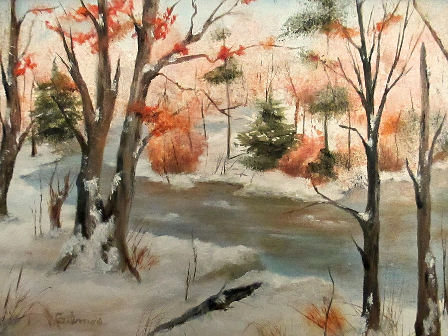Winter Stream Painting by Roseann Gilmore
