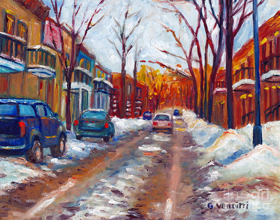 Winter Street Scene Plateau Montreal After The Snowfall Original Artwork For Sale Grace Venditti Painting by Grace Venditti