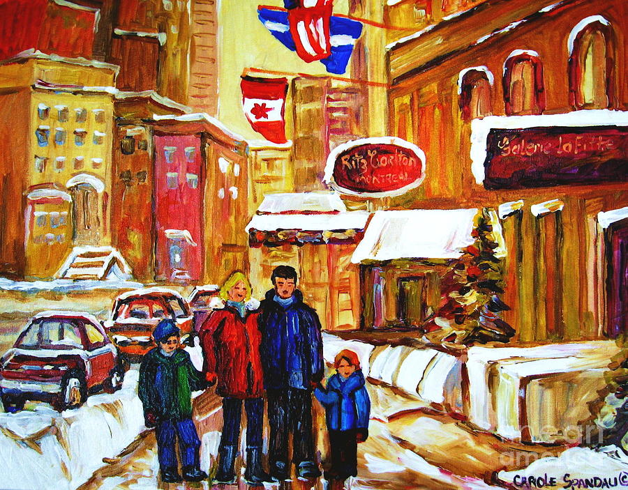 Winter Stroll Along Rue Sherbrooke Montreal Downtown Winter City Scene Painting Carole Spandau Painting by Carole Spandau