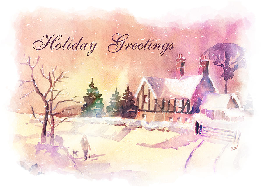 Winter Painting - Winter Stroll Card by Arline Wagner