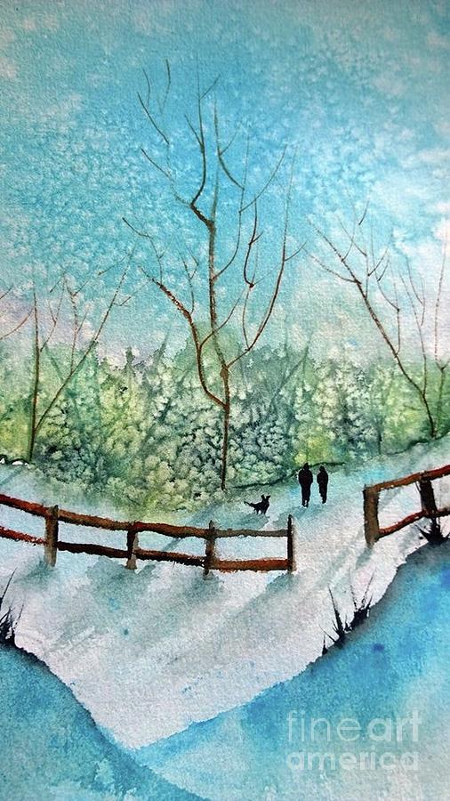 Winter Stroll with the Dog Painting by Eunice Miller