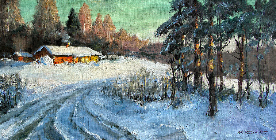 Winter Sun. Road Painting