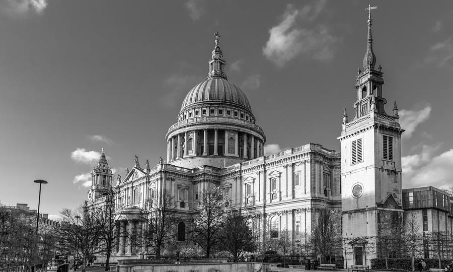 Winter sun St Pauls Cathedral BW Photograph by Gary Eason