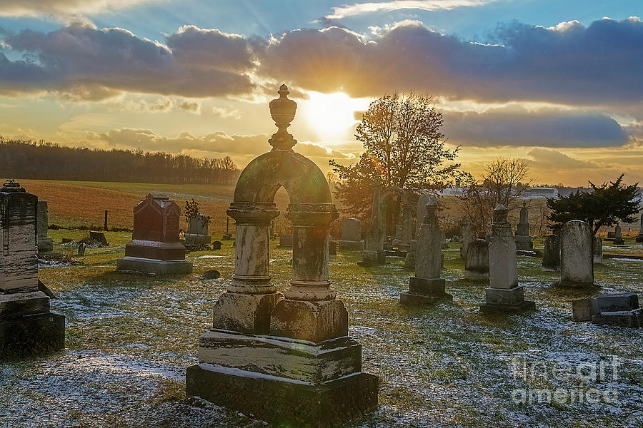 Winter Photograph - Winter Sundown in Graveyard by David Arment