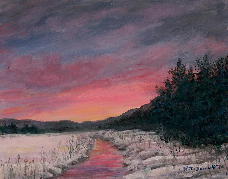 Winter Sundown Painting by Kathleen McDermott