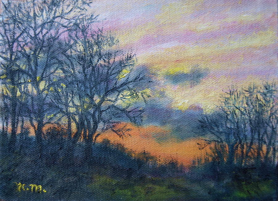 Winter Sundown Sketch Painting by Kathleen McDermott