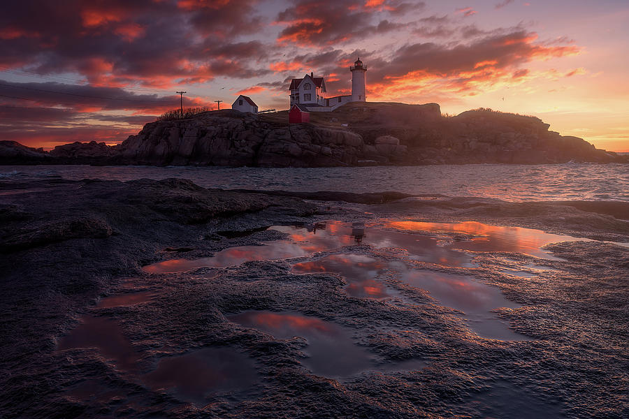 Winter Sunrise At Nubble Light Photograph by Jeff Bazinet - Fine Art ...