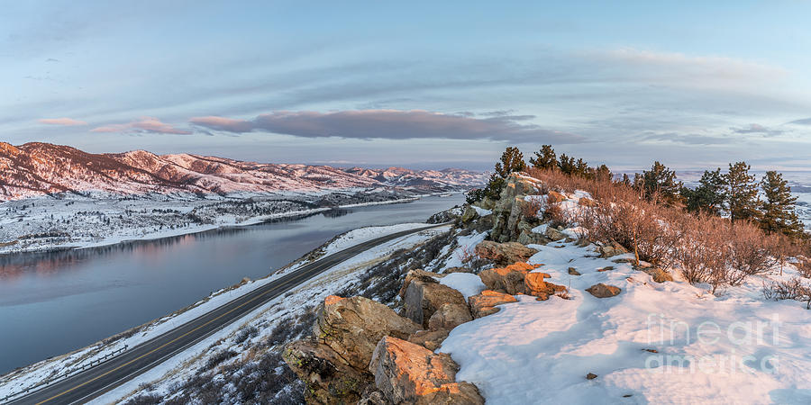 winter sunrise over Horsetooth Reservoir Photograph by Marek Uliasz