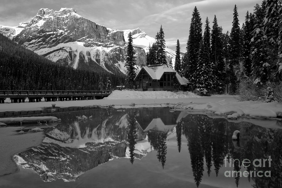 Winter Sunset At Emerald Lake Black And White Photograph by Adam Jewell