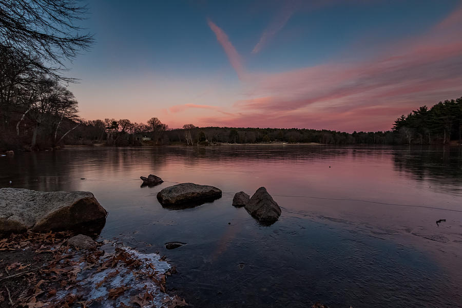 Winter Sunset at Houghtons Pond in the Blue Hills Reservation Photograph by Brian MacLean