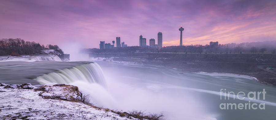 Winter Sunset At Niagara Falls Panorama Photograph by Michael Ver Sprill