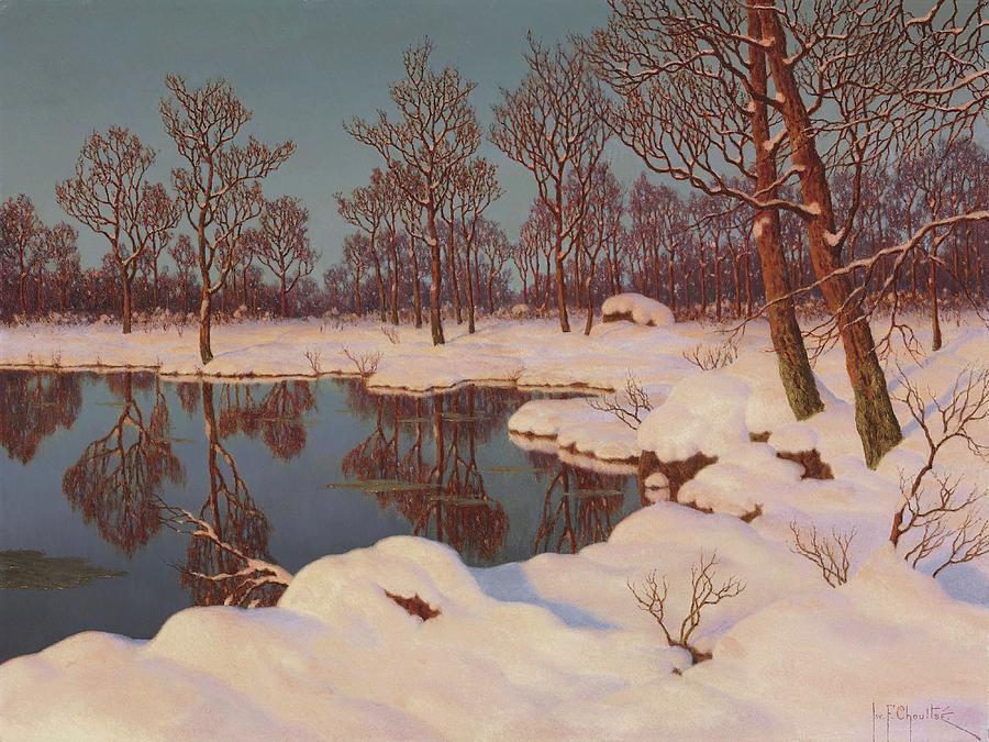 Winter sunset by Ivan Fedorovich Choultse Painting by Movie Poster Prints